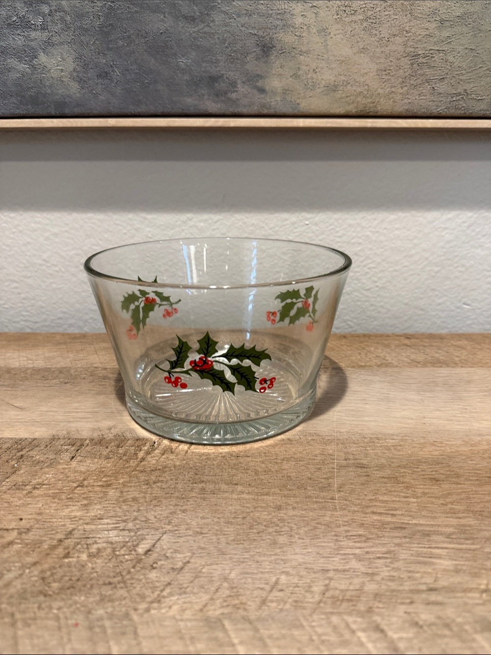 Indiana Glass Clear Holiday Bowl with Green Holly & Red Berries